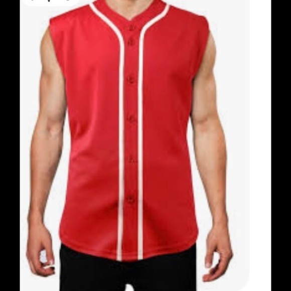 Mens / HIGH FIVE/ Baseball Jersey Sleeveless T Shirt Team Uniform Solid Red M/S - Picture 10 of 10